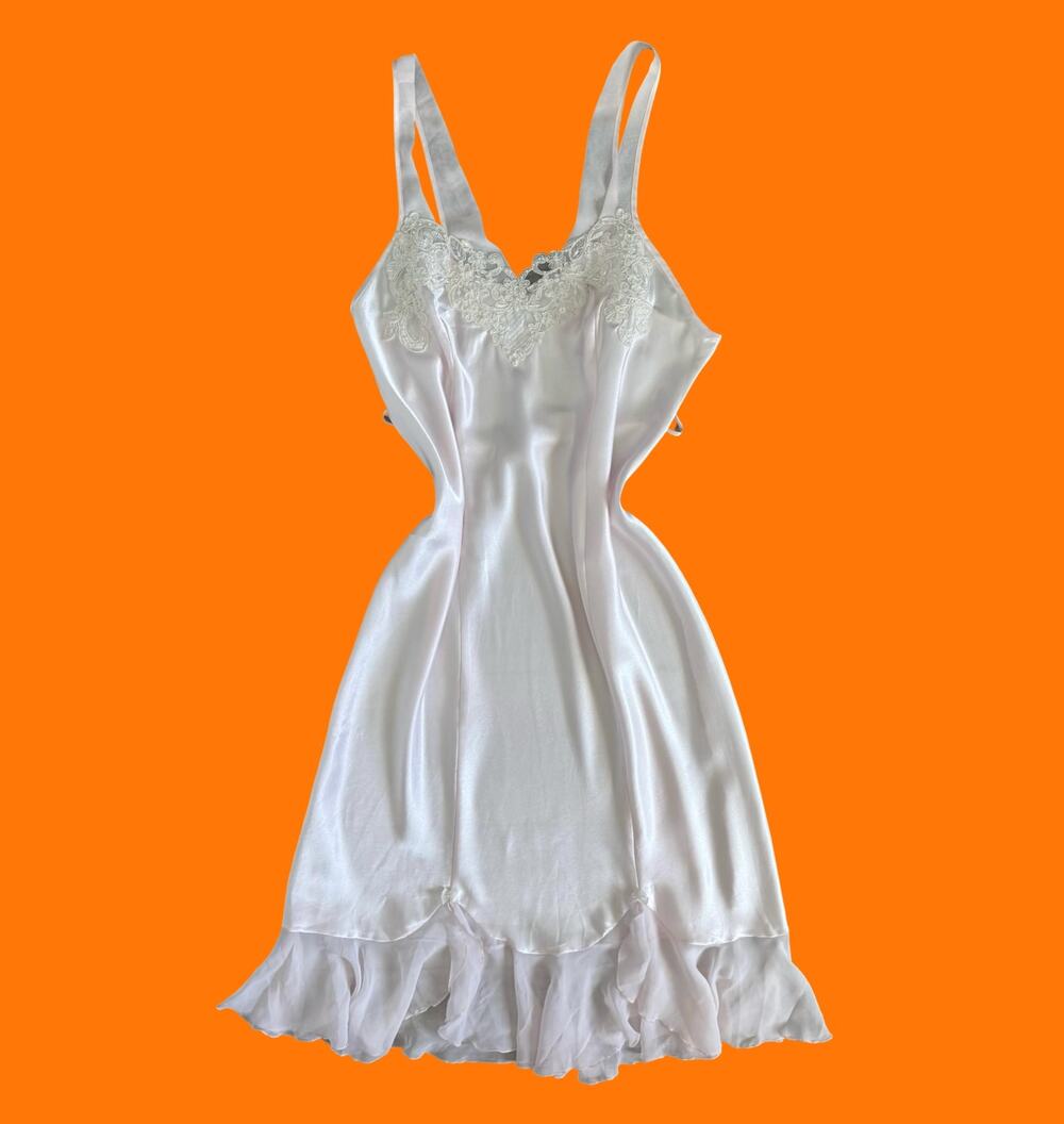00's vintage pink satin lace bridal coquette y2k slip dress LARGE